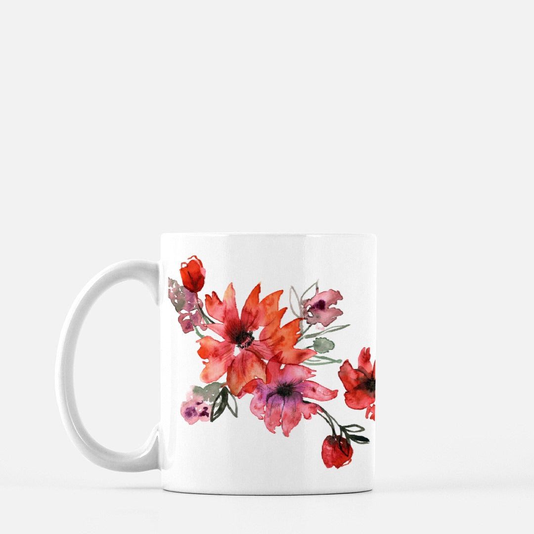 Watercolor Heart & Flowers Mug 11oz.