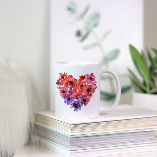 Watercolor Heart & Flowers Mug 11oz.