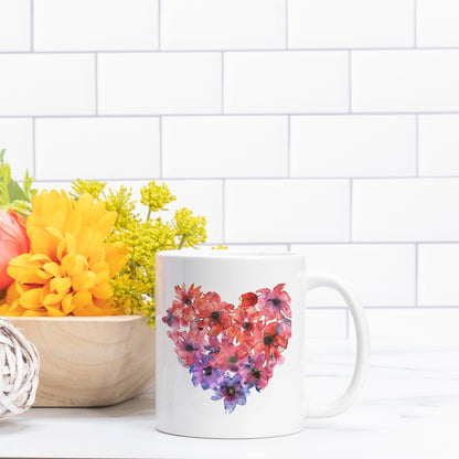 Watercolor Heart & Flowers Mug 11oz.