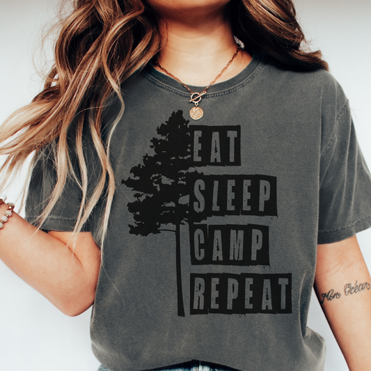 eat sleep camp repeat t-shirt