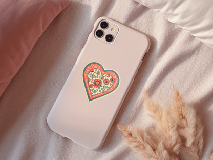 Retro Flowers In My Heart Vinyl Sticker