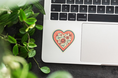 Retro Flowers In My Heart Vinyl Sticker