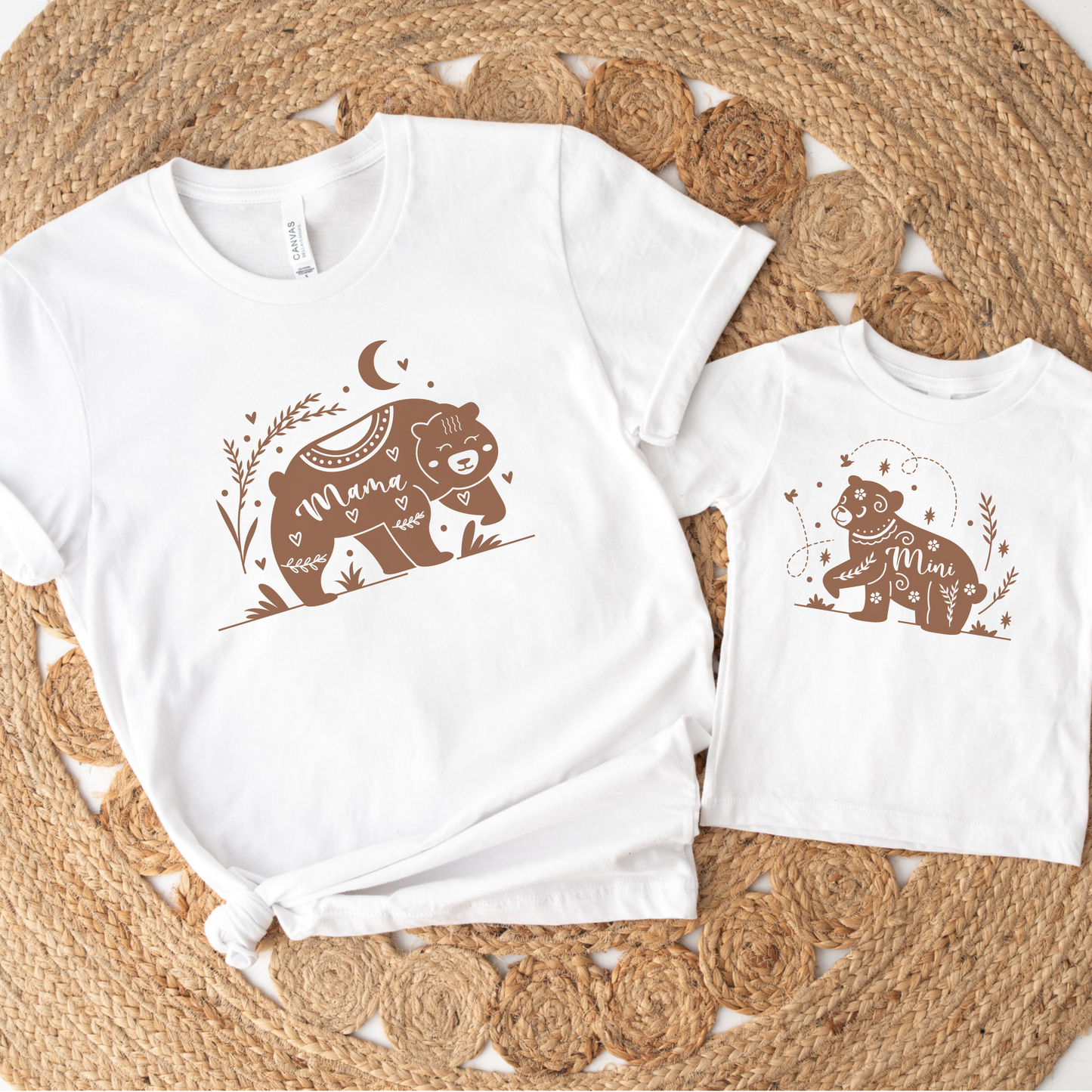 Mama and Mini Brown Bear graphic tees: Adult and child matching t-shirt set